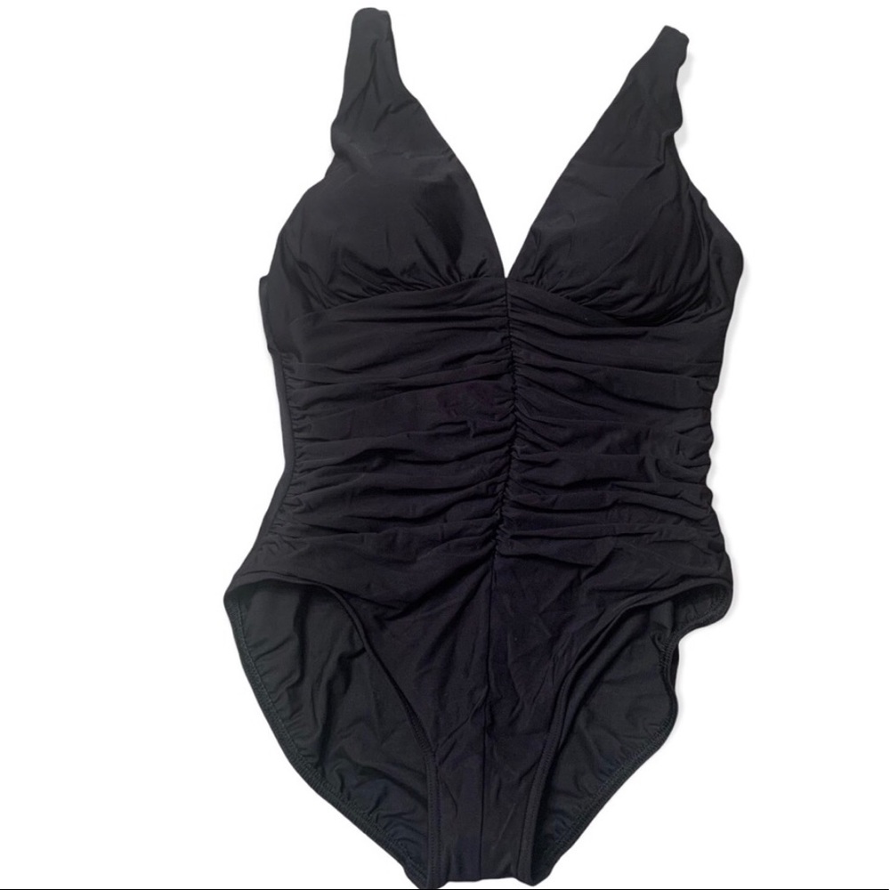 Miraclesuit Black Shirred Swimsuit size 14